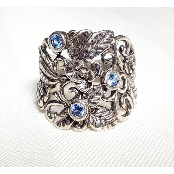 Didae Shablool Israel Jewelry - Vtg DIDAE Floral Blue Topaz Sz 7.75 Shablool Israel 925 Sterling Silver